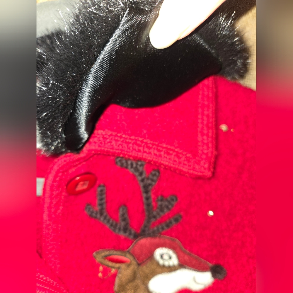 Lisa International Festive Red Vest with Reindeer Embroidery Wool Christmas L - Picture 3 of 7